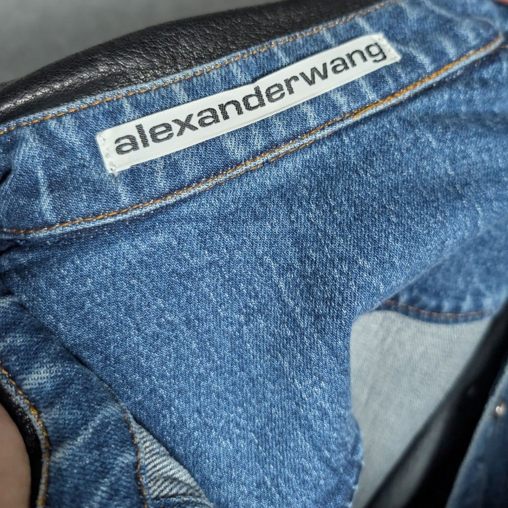 Alexander Wang Blue Denim Button-Down Shirt with Black Collar - Picture 4 of 9